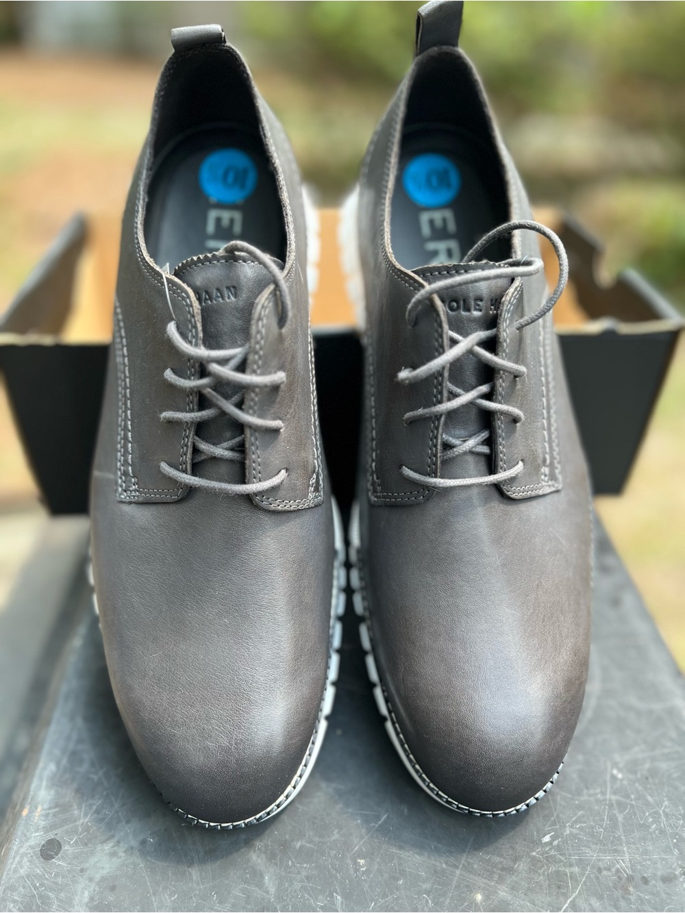 Cole Haan Men’s Gray Leather Derby Lace-Up Shoes